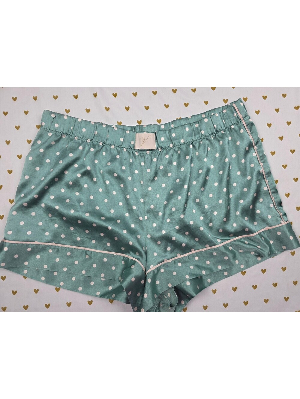 Victorias Secret Satin Green Polka Dot LARGE Sleep Shorts Boxers Pajama Bottoms